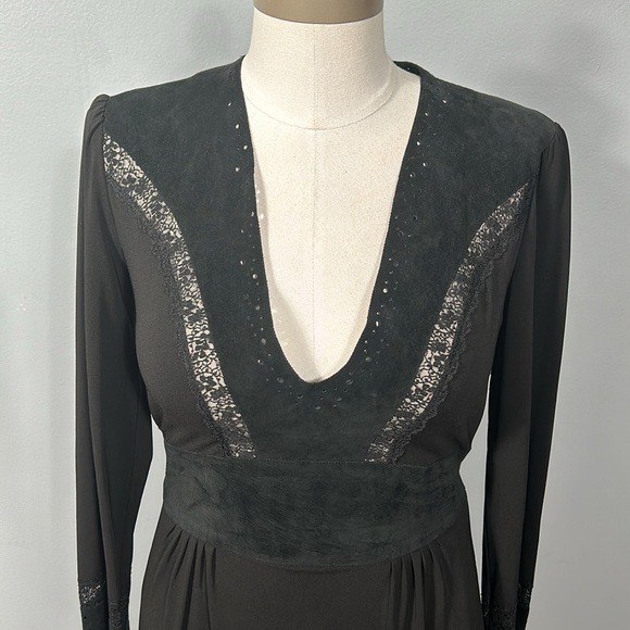 BCBGMaxAzria Black Suede Drop Waist Mini Dress size L - Picture 12 of 15